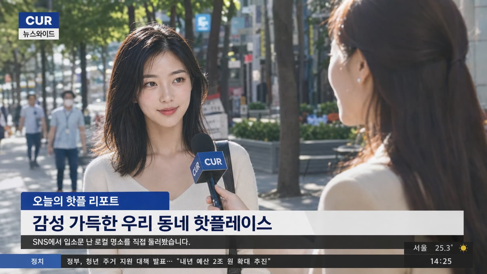 한국 로컬 뉴스 인터뷰 방송 캡처처럼 연출한 AI 결과물
