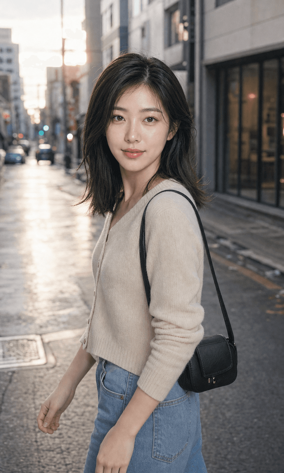 도시 골목에서 촬영한 듯한 스트리트 스냅 AI 프로필 결과물